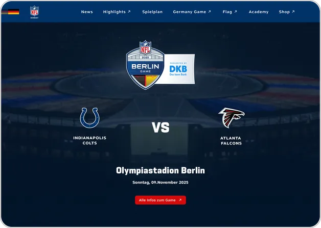 Eventbereich zum NFL Germany Game in Berlin auf der NFL Germany Website